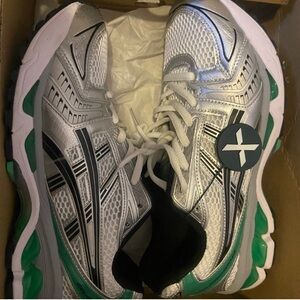 Silver and Green Athletic Shoes asics